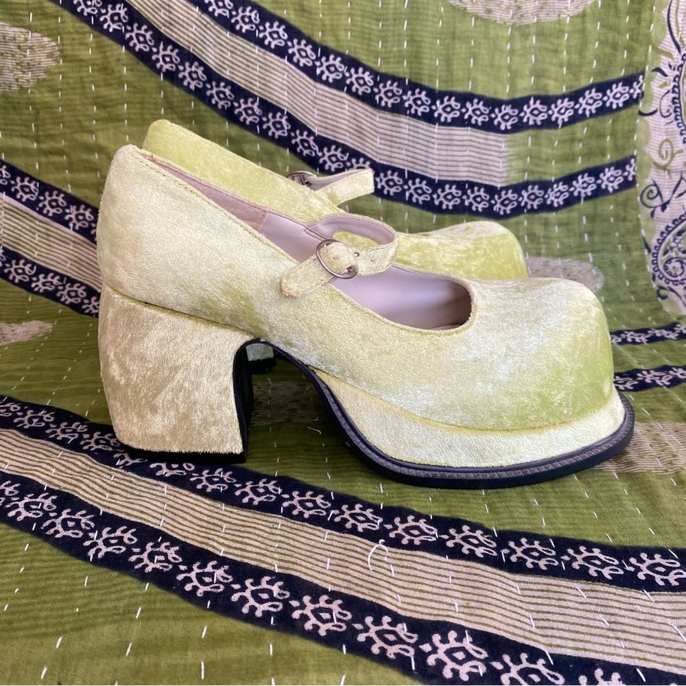 Y2K City Snappers Bright Green Spice Girls Velvet Platform Mary Jane Shoes 7.5 - Picture 3 of 14